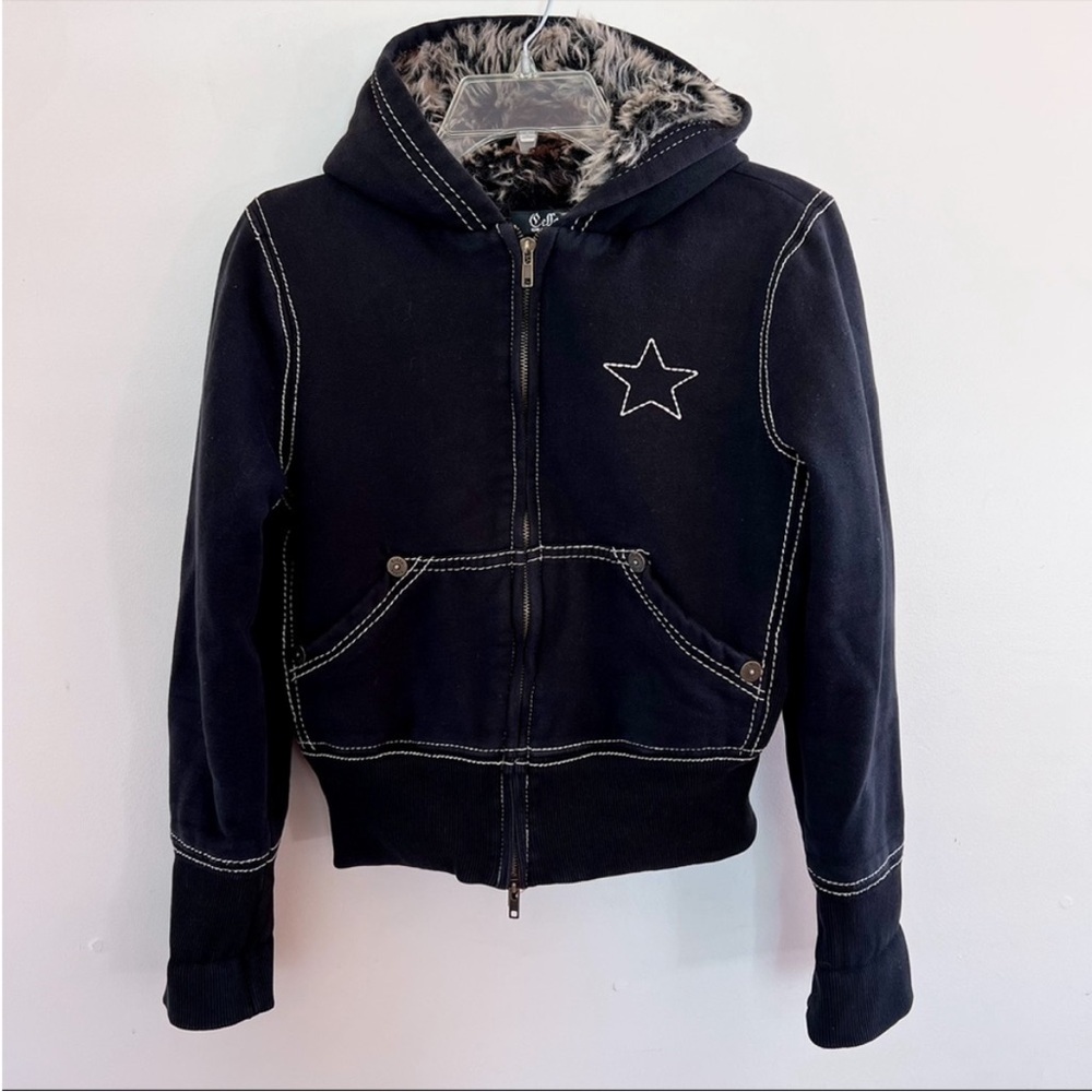 Cello Black Faux Fur Zip Up Hoodie